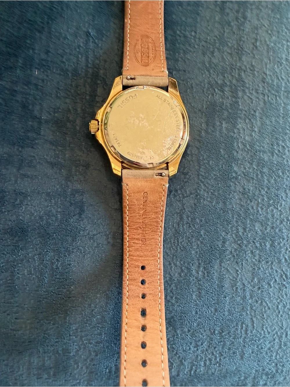 Fossil Women’s Taupe Genuine Leather Strap Watch with Gold Case